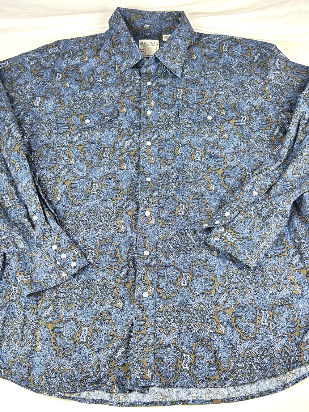 Roper Western Paisley Cowboy Pearl Snap Button Shirt Men Size 2XL